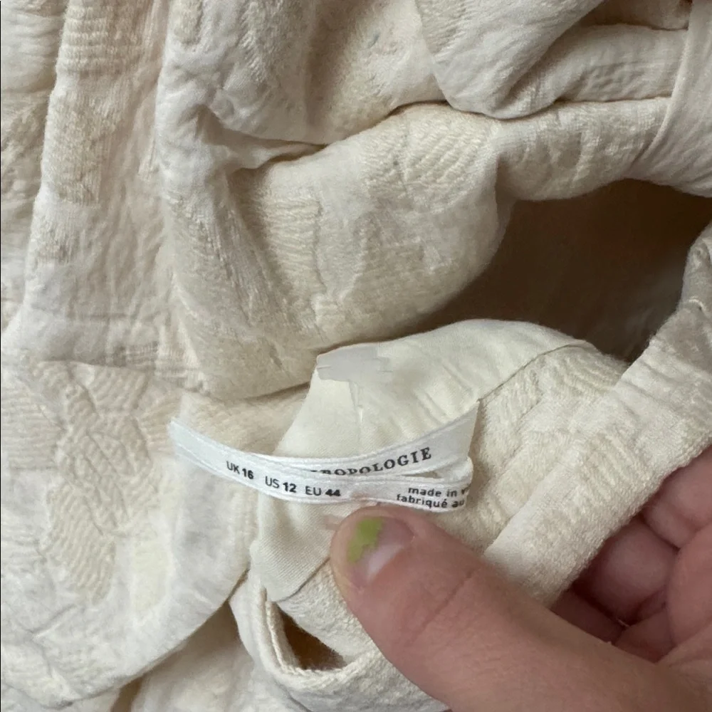 Anthropologie Cream Floral Flower Textured Shift Mini Dress Bow Strapless 12 - Picture 5 of 6